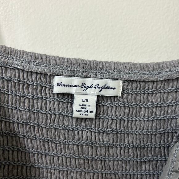 American Eagle Women Sz Large Gray Eyelet Babydoll Cami Tank Top Y2K Preppy - Picture 4 of 6